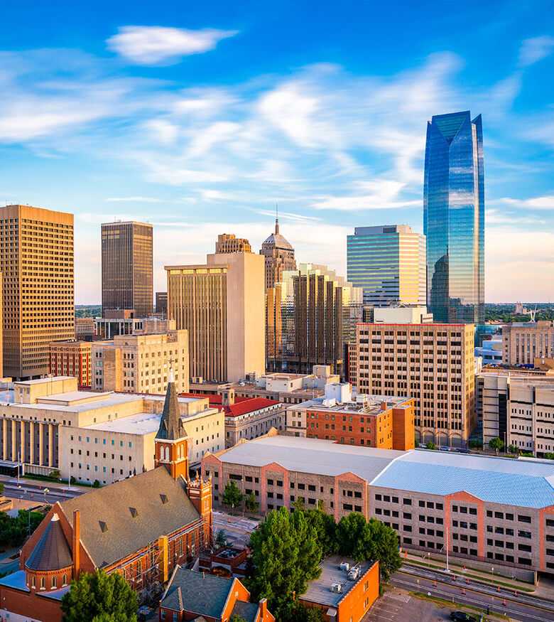 Vibrant Oklahoma City skyline, symbolizing the dedicated service of personal injury lawyers in the region.
