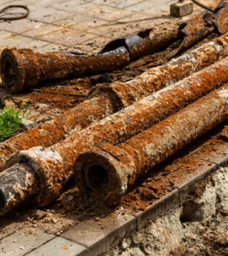Aged cast iron pipes with rust and corrosion